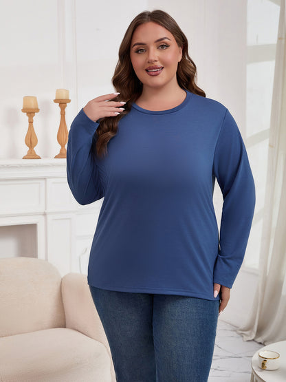 PinkBeautiM Womens Plus Size Tops Long Sleeve Shirts Crew Neck Casual Soft Blouse3 Pack