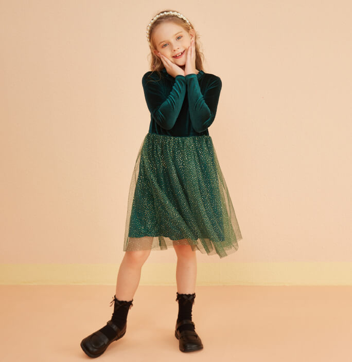 Girls Christmas Style Solid Dress