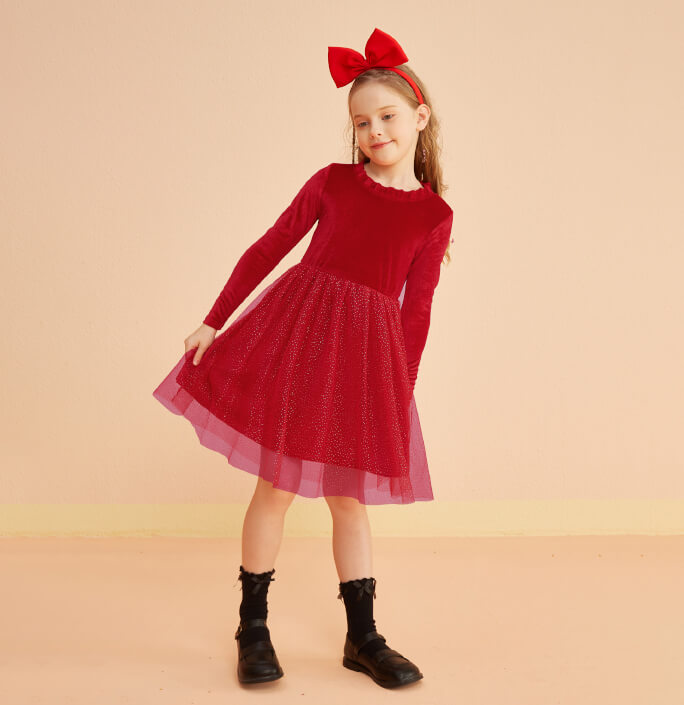 Girls Christmas Style Solid Dress