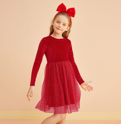 Girls Christmas Style Solid Dress