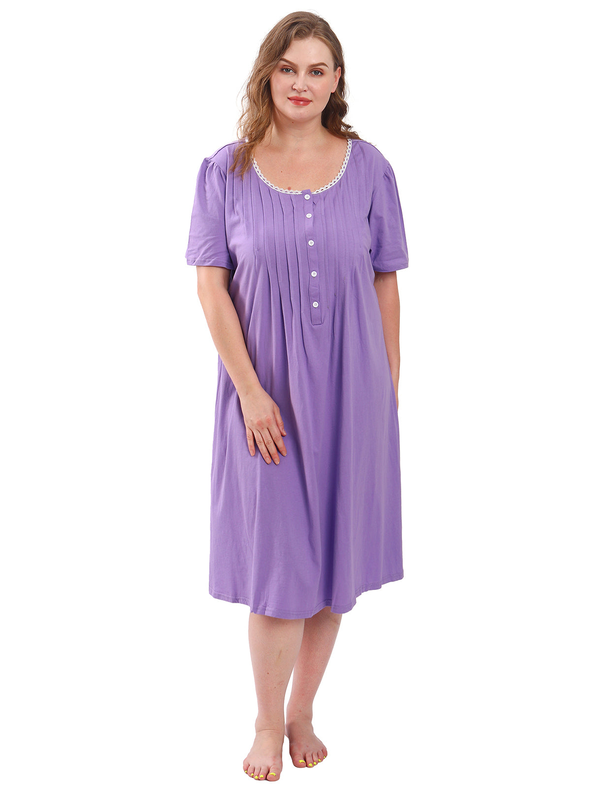 FEREMO 100% Cotton Plus Size Nightgowns for Women Short Sleeve Ladies Sleepwear