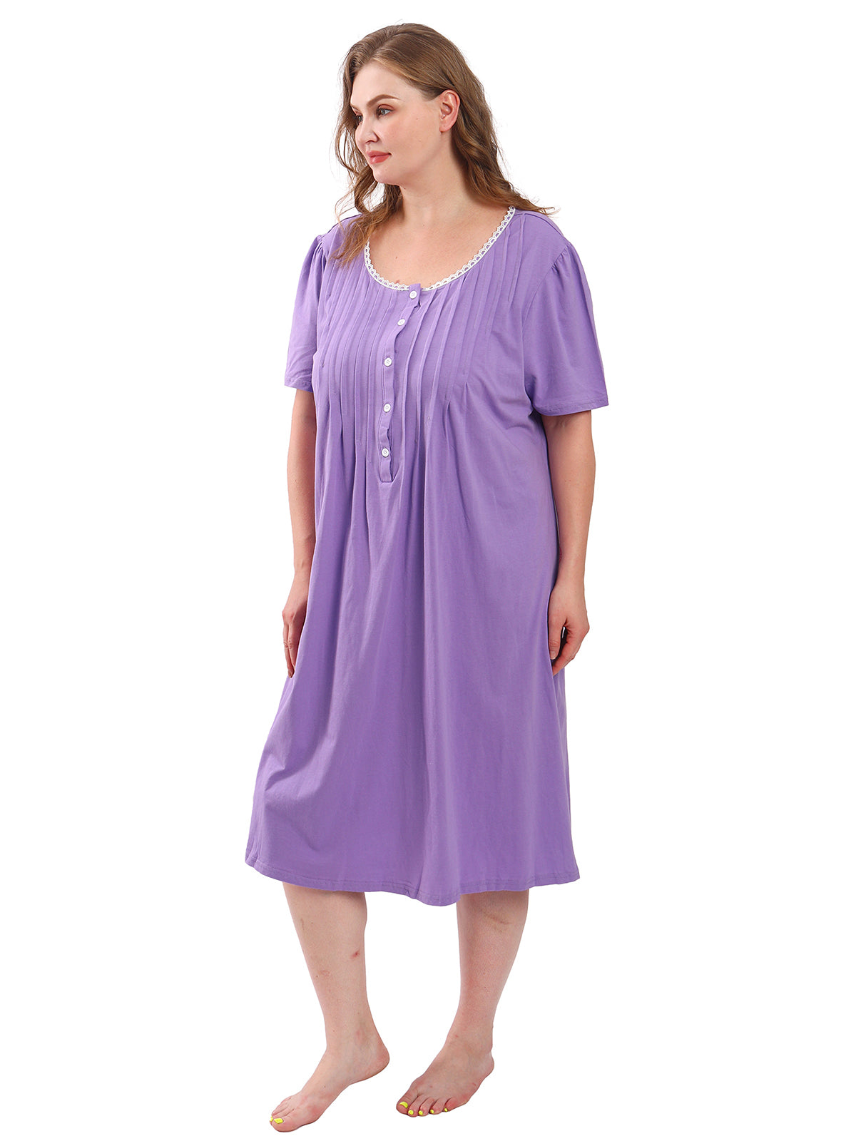 FEREMO 100% Cotton Plus Size Nightgowns for Women Short Sleeve Ladies Sleepwear