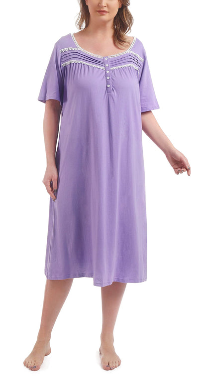 FEREMO 100% Cotton Plus Size Nightgowns for Women Short Sleeve Ladies Sleepwear