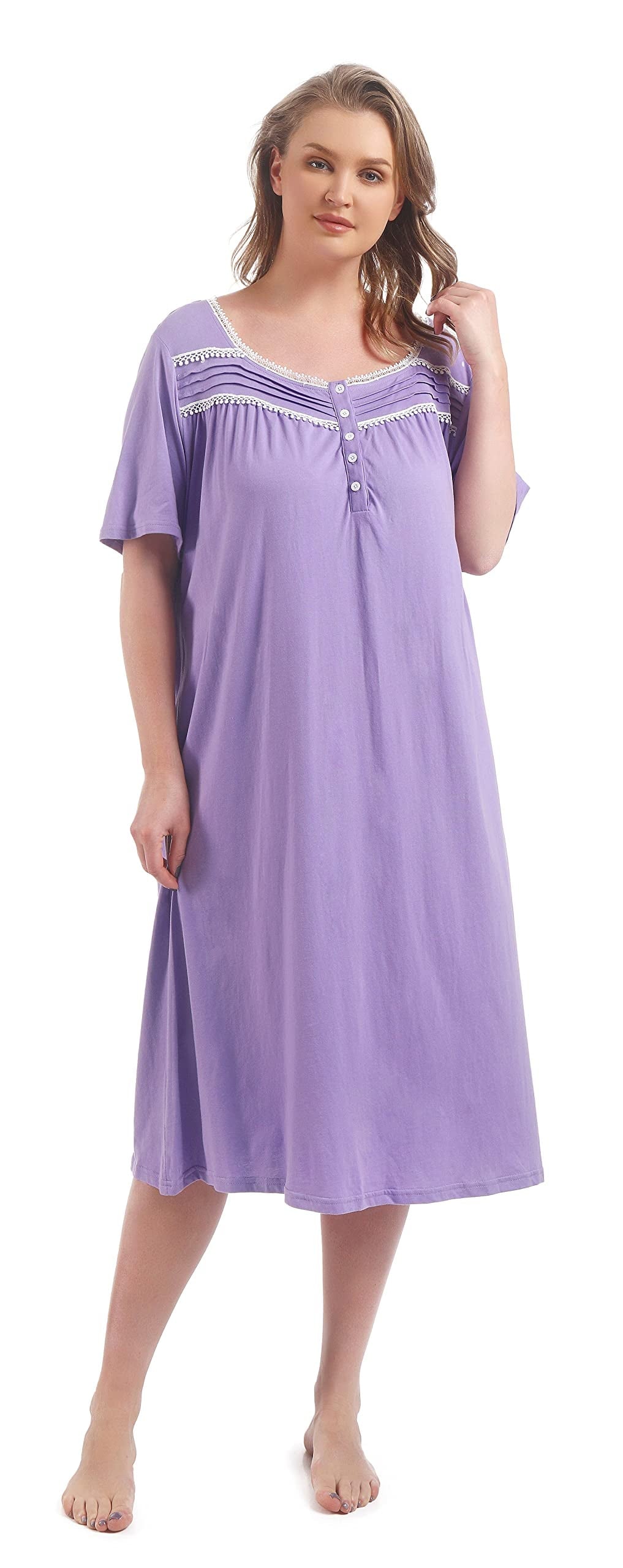 FEREMO 100% Cotton Plus Size Nightgowns for Women Short Sleeve Ladies Sleepwear