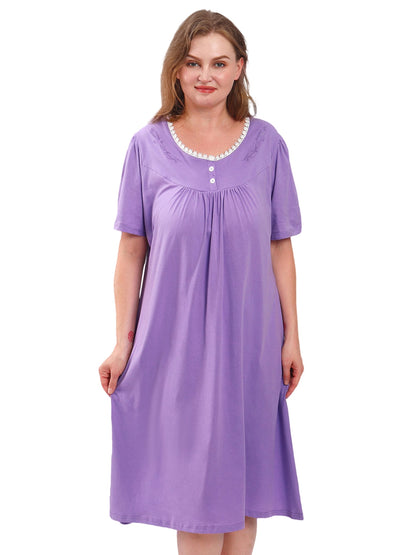 FEREMO 100% Cotton Plus Size Nightgowns for Women Short Sleeve Ladies Sleepwear