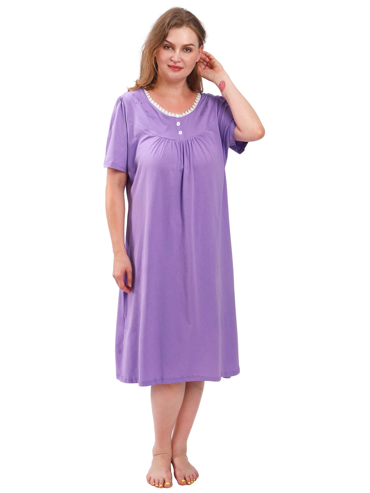 FEREMO 100% Cotton Plus Size Nightgowns for Women Short Sleeve Ladies Sleepwear