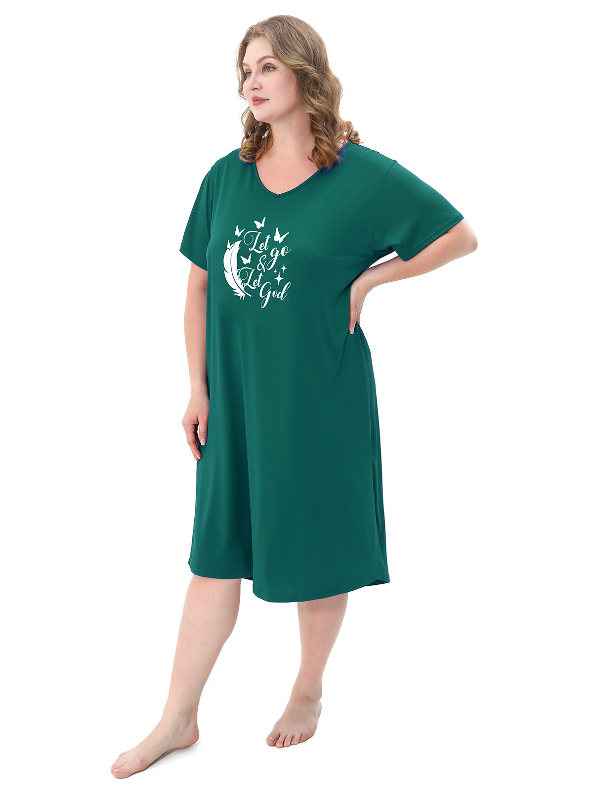 FEREMO Plus Size Nightgowns for Women V Neck Short Sleeve Nightshirts Sleepwear