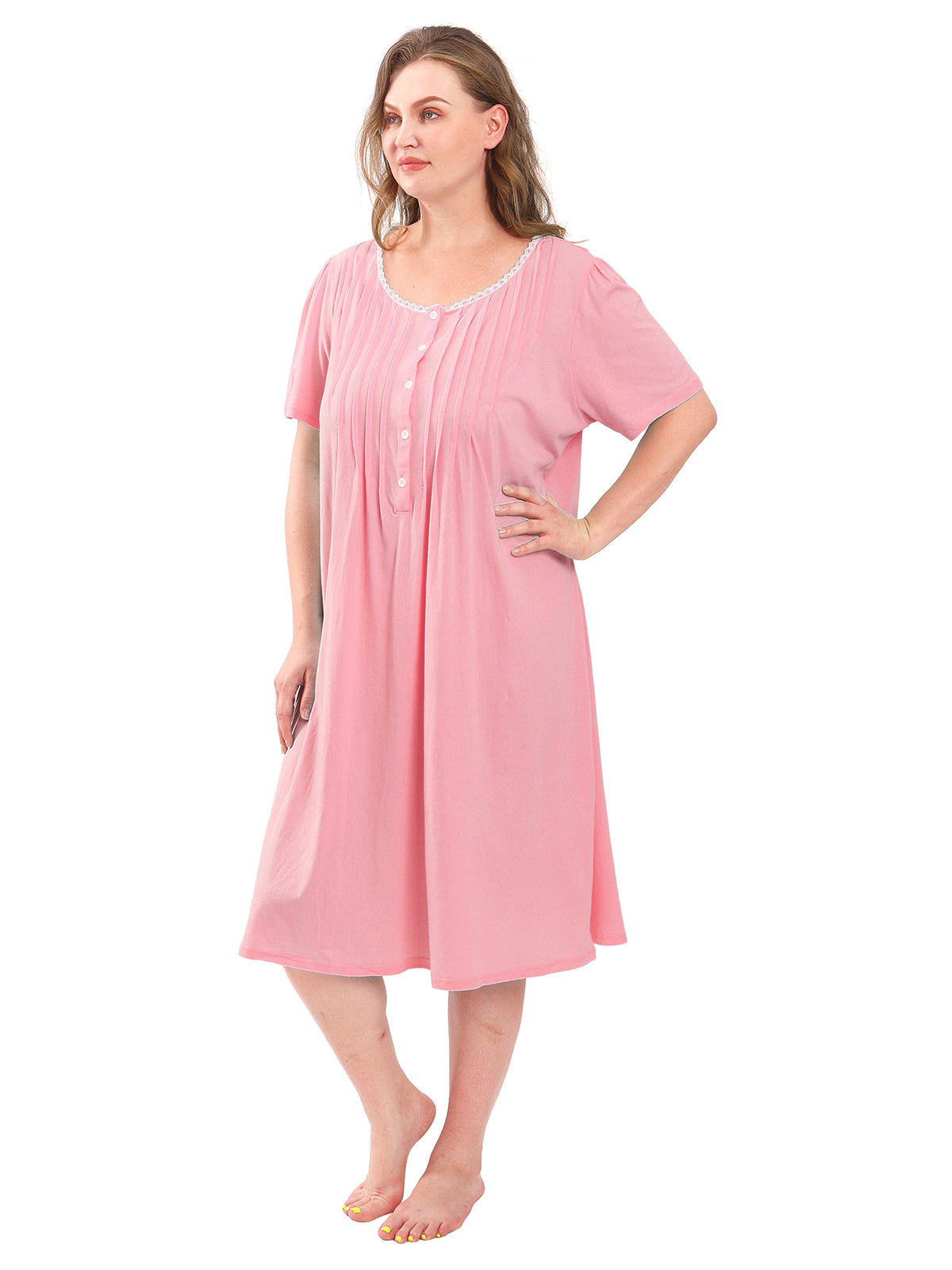 FEREMO 100% Cotton Plus Size Nightgowns for Women Short Sleeve Ladies Sleepwear