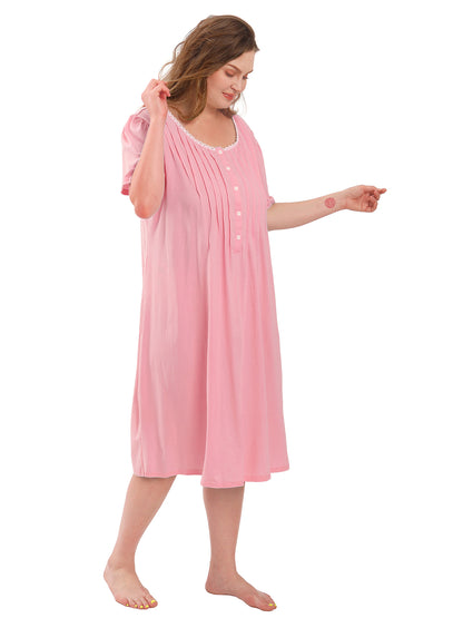 FEREMO 100% Cotton Plus Size Nightgowns for Women Short Sleeve Ladies Sleepwear