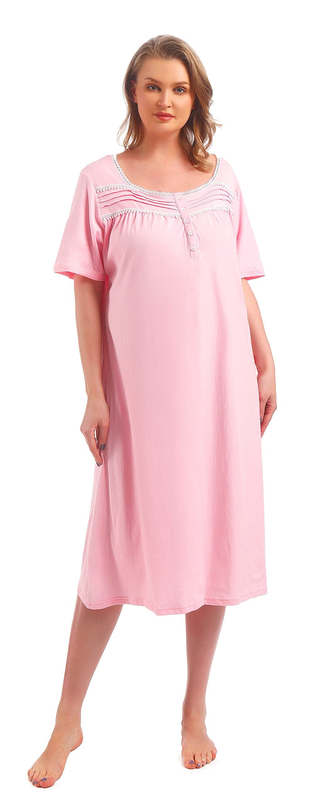 FEREMO 100% Cotton Plus Size Nightgowns for Women Short Sleeve Ladies Sleepwear