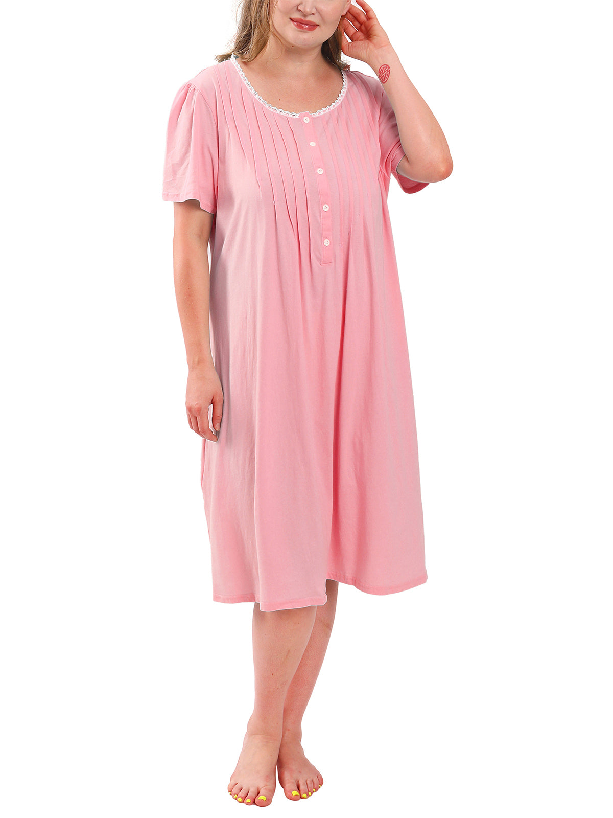 FEREMO 100% Cotton Plus Size Nightgowns for Women Short Sleeve Ladies Sleepwear