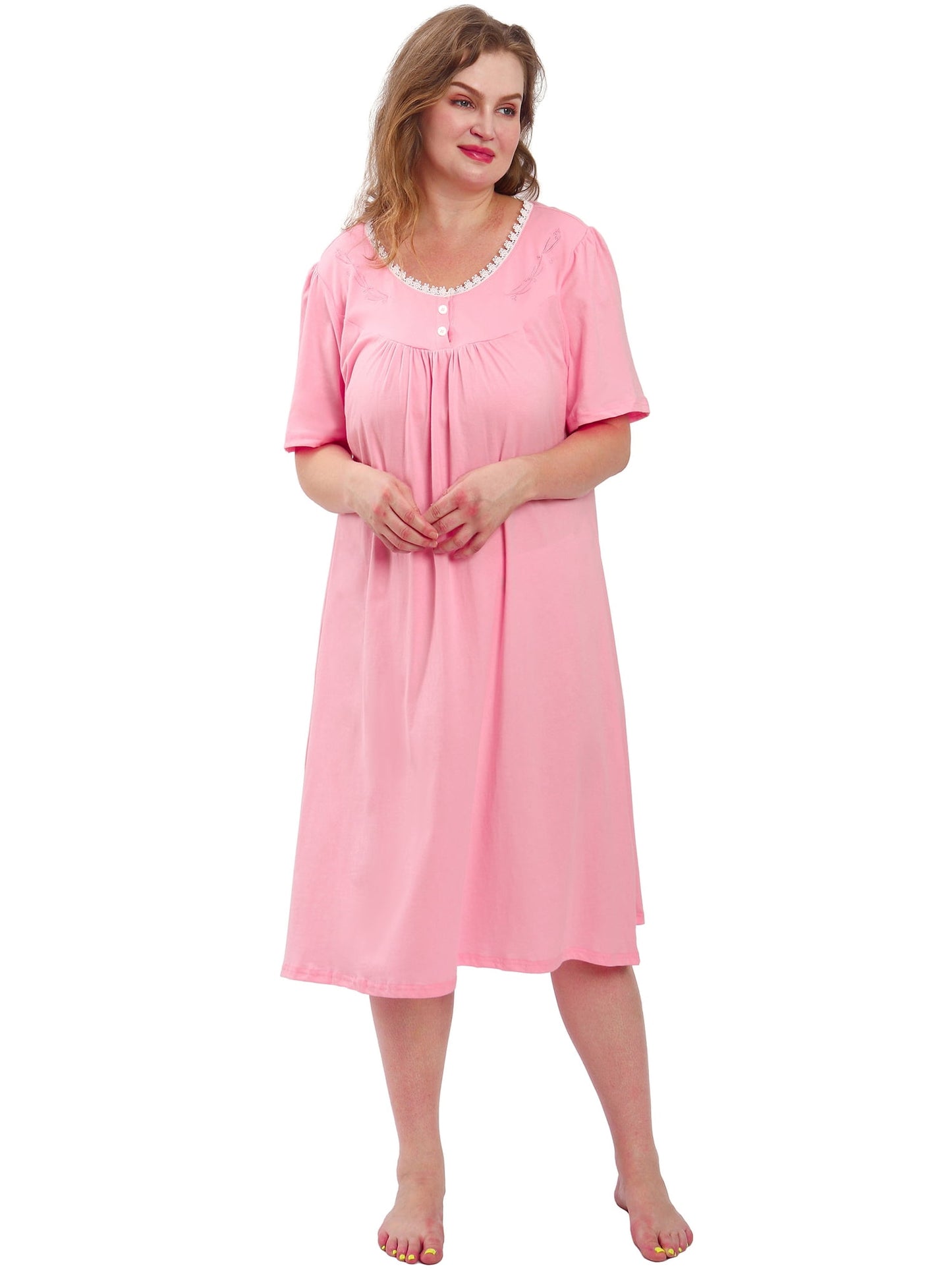 FEREMO 100% Cotton Plus Size Nightgowns for Women Short Sleeve Ladies Sleepwear