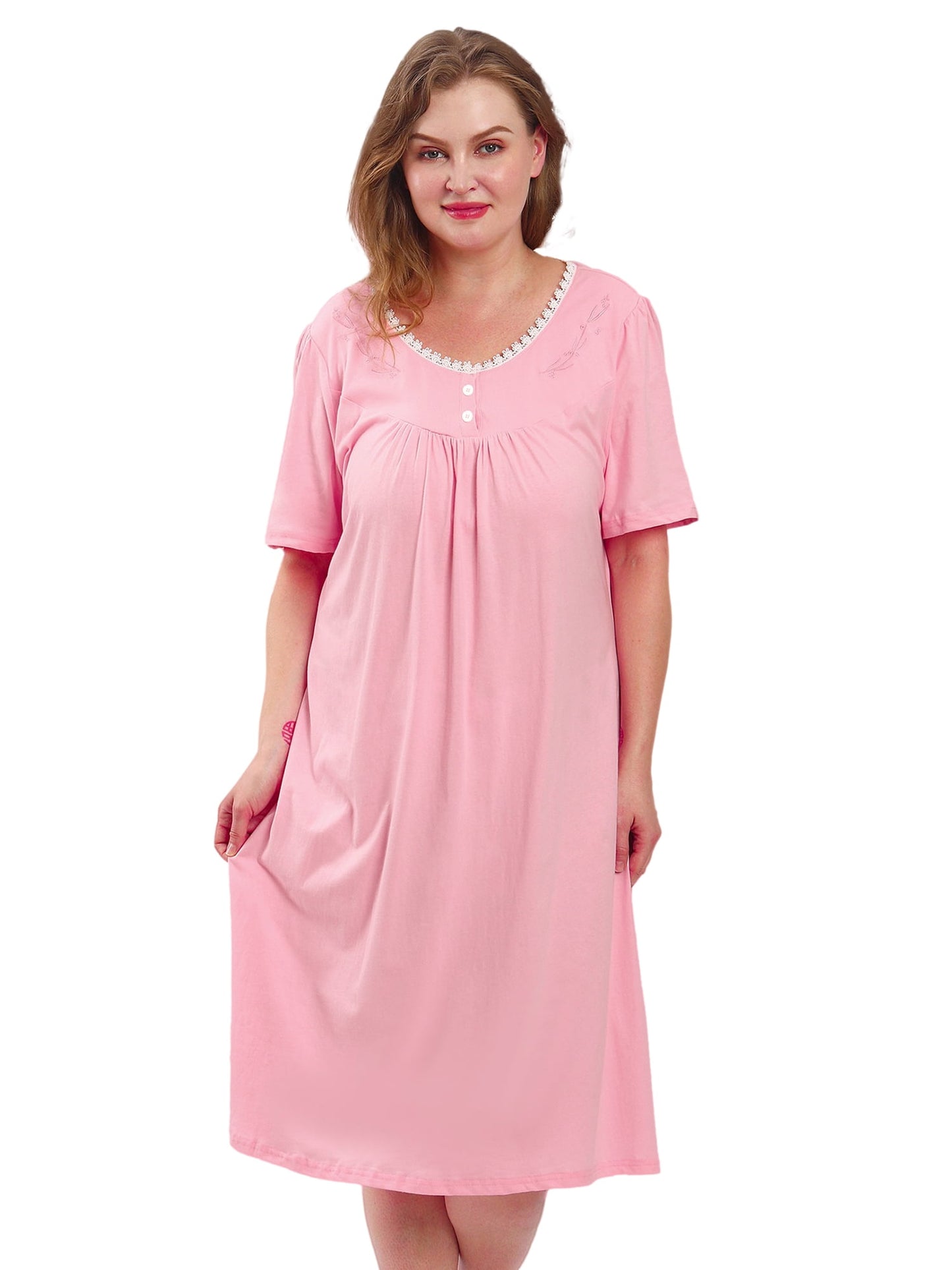 FEREMO 100% Cotton Plus Size Nightgowns for Women Short Sleeve Ladies Sleepwear