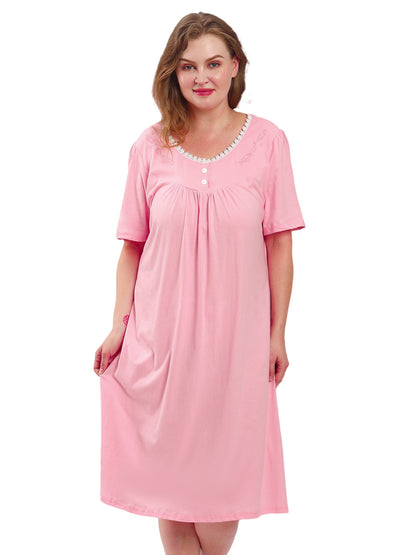 FEREMO 100% Cotton Plus Size Nightgowns for Women Short Sleeve Ladies Sleepwear