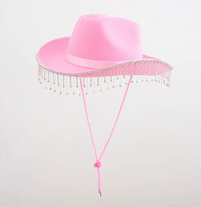 Pink Rhinestone Tassel Rave Party Cowboy Hat