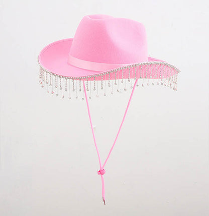 Pink Rhinestone Tassel Rave Party Cowboy Hat