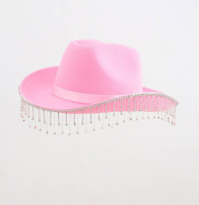 Pink Rhinestone Tassel Rave Party Cowboy Hat