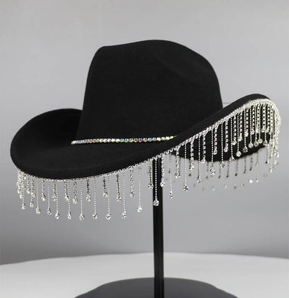 Rhinestone Short Tassel Rave Party Cowboy Hat