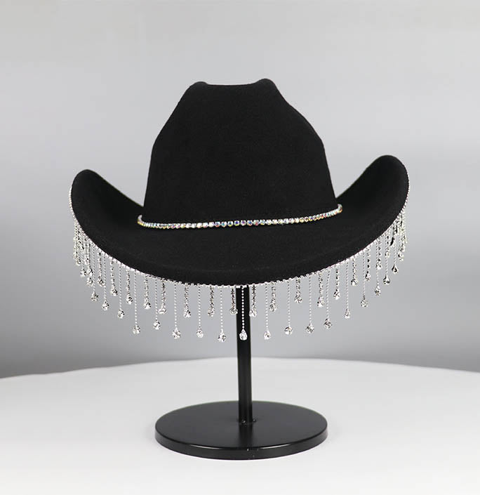 Rhinestone Short Tassel Rave Party Cowboy Hat