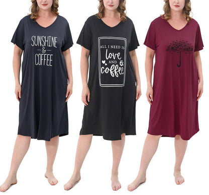 FEREMO 3 Pack Nightgowns for Women Plus Size V Neck Printed Sleepwear Loose Comfy Night Gown