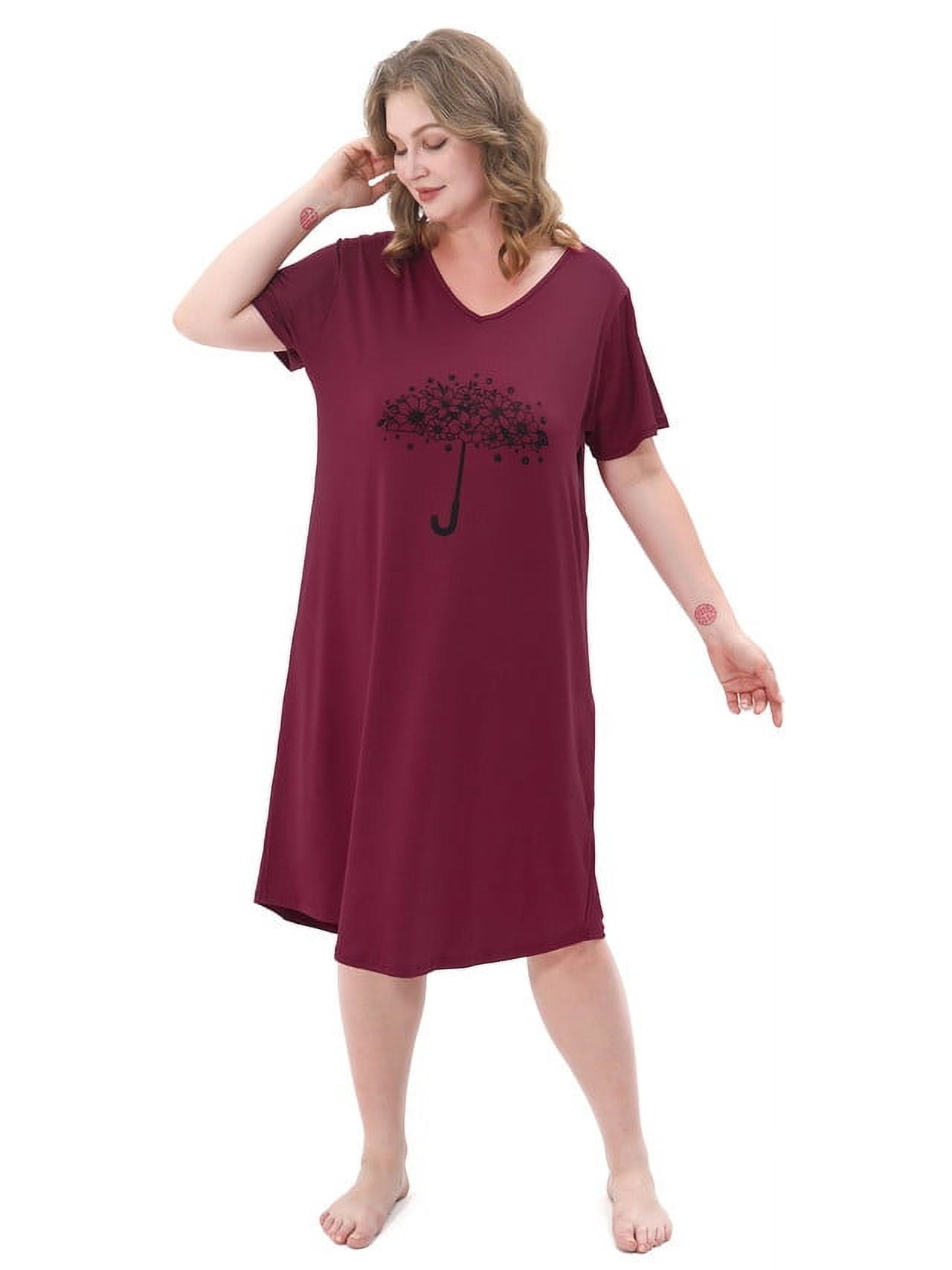 FEREMO 3 Pack Nightgowns for Women Plus Size V Neck Printed Sleepwear Loose Comfy Night Gown