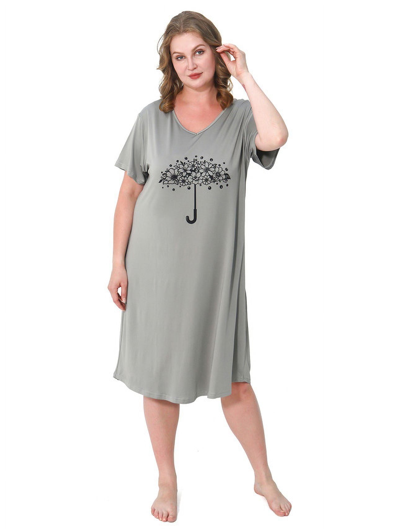 FEREMO 3 Pack Nightgowns for Women Plus Size V Neck Printed Sleepwear Loose Comfy Night Gown