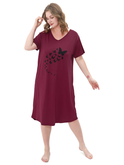 FEREMO Plus Size Nightgowns for Women Short Sleeve Printed Sleepwear Long Comfy Sleep Gown 2 Pack