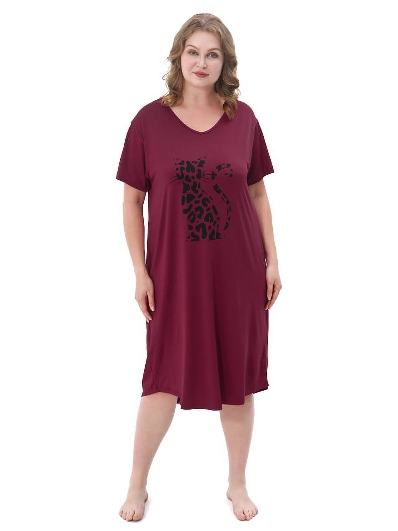 FEREMO 3 Pack Nightgowns for Women Plus Size V Neck Printed Sleepwear Loose Comfy Night Gown