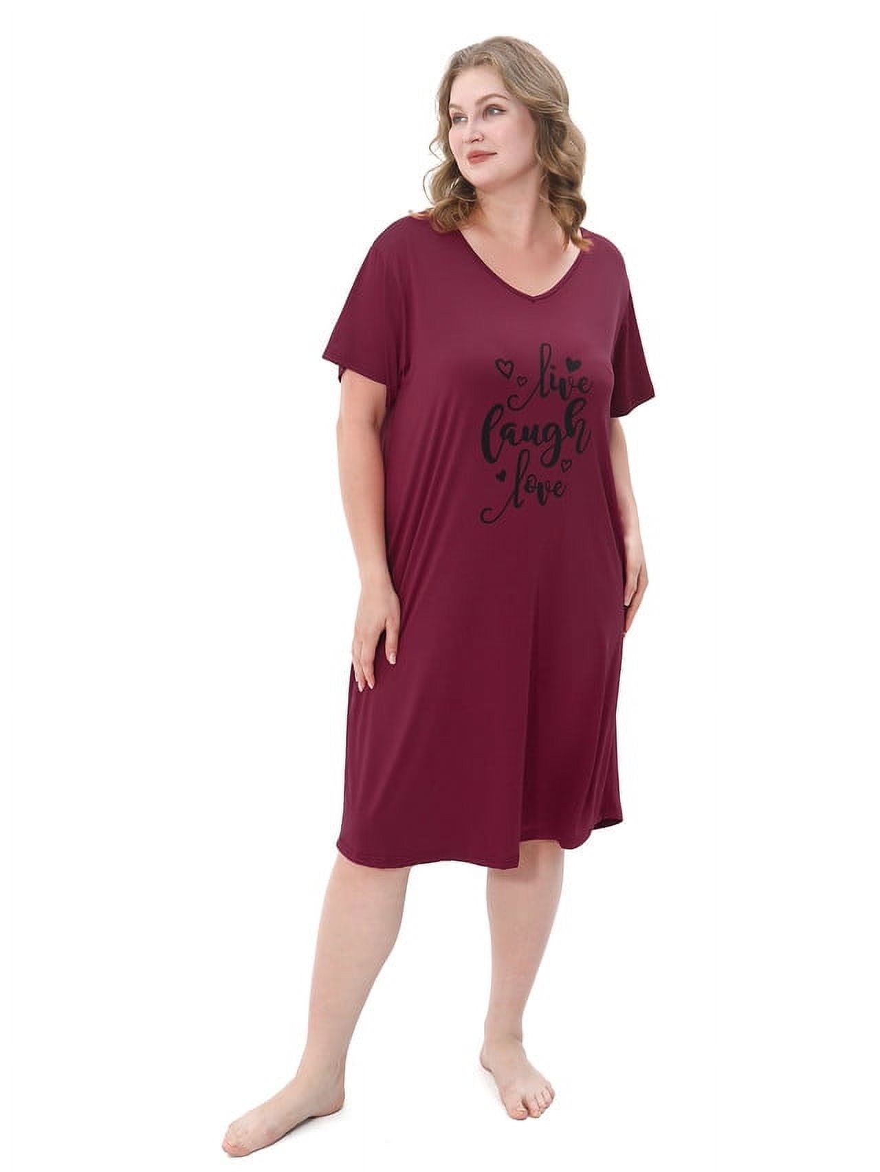 FEREMO 3 Pack Nightgowns for Women Plus Size V Neck Printed Sleepwear Loose Comfy Night Gown