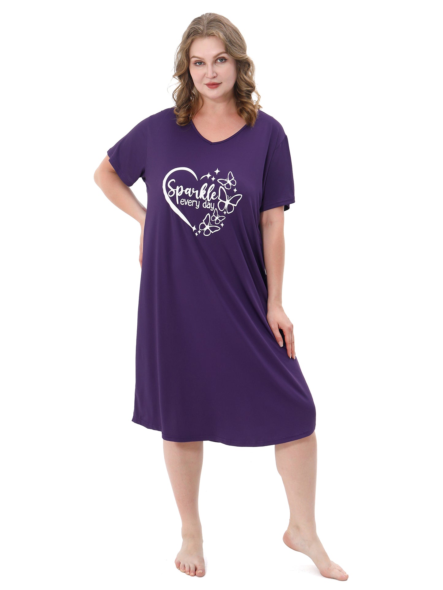 FEREMO Plus Size Nightgowns for Women Short Sleeve Printed Sleepwear Long Comfy Sleep Gown 2 Pack