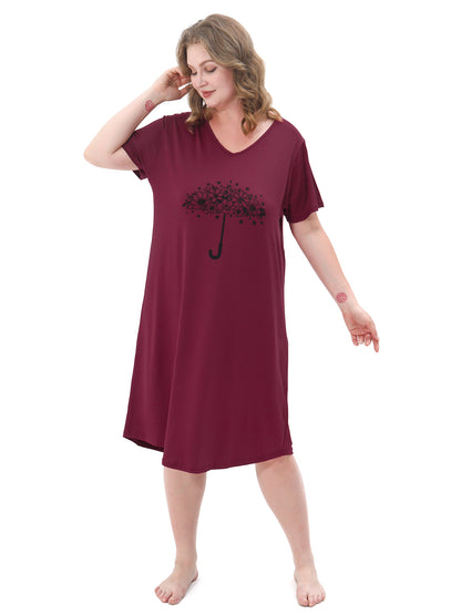 FEREMO Plus Size Nightgowns for Women Short Sleeve Printed Sleepwear Long Comfy Sleep Gown 2 Pack