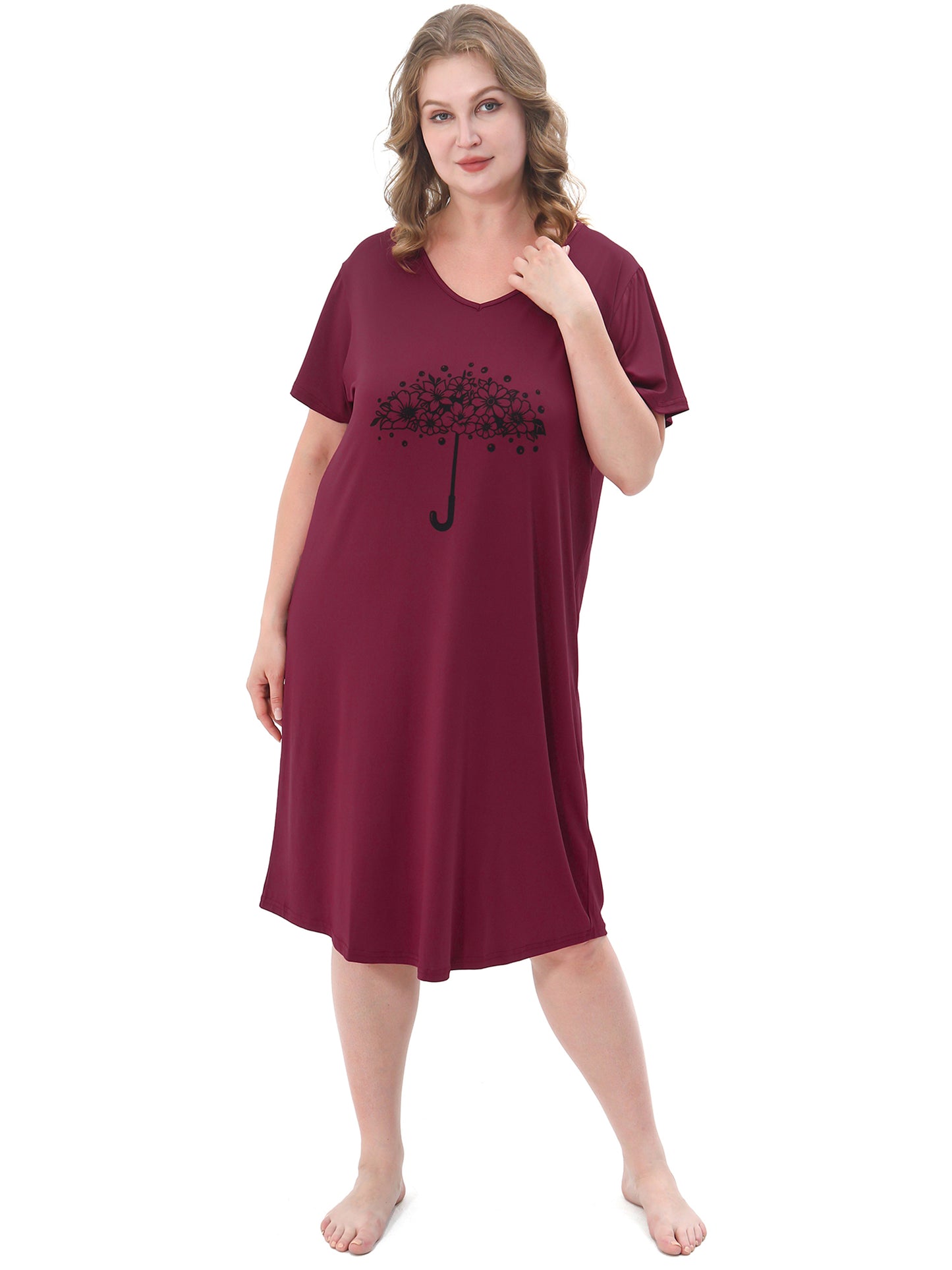 FEREMO 3 Pack Nightgowns for Women Plus Size V Neck Printed Sleepwear Loose Comfy Night Gown