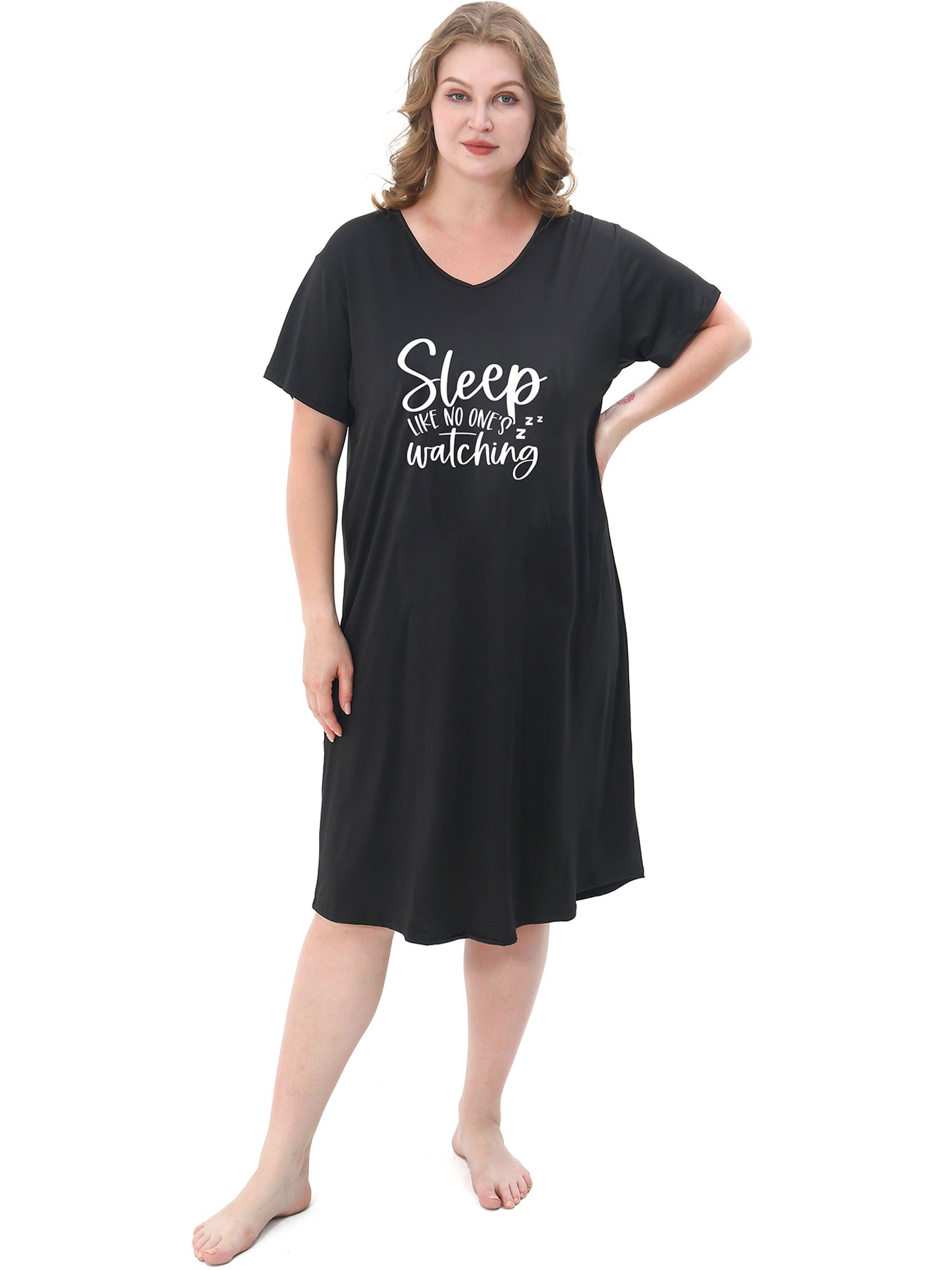 FEREMO Plus Size Nightgowns for Women Short Sleeve Printed Sleepwear Long Comfy Sleep Gown 2 Pack