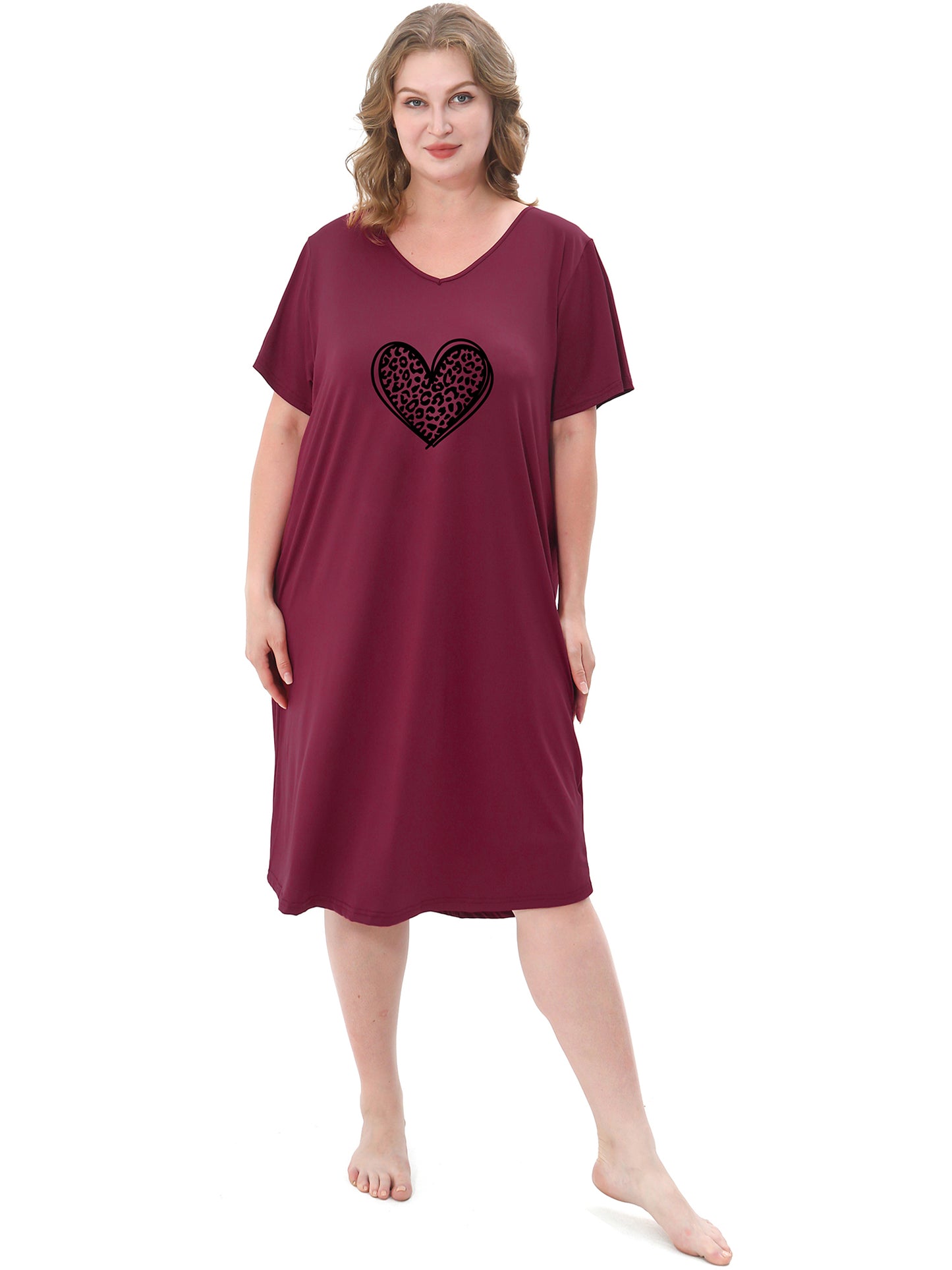 FEREMO Plus Size Nightgowns for Women Short Sleeve Printed Sleepwear Long Comfy Sleep Gown 2 Pack