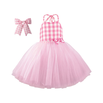 Girls Pink Plaid Tulle Costume Dress