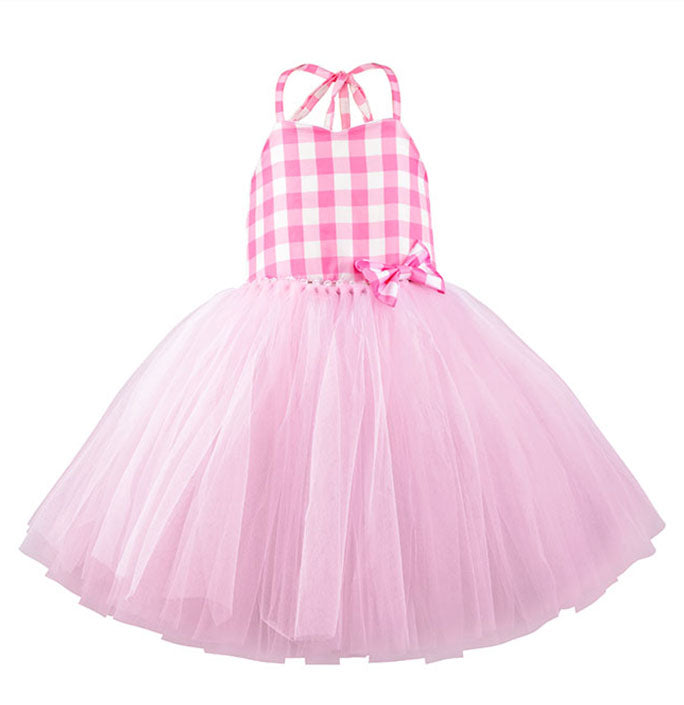 Girls Pink Plaid Tulle Costume Dress