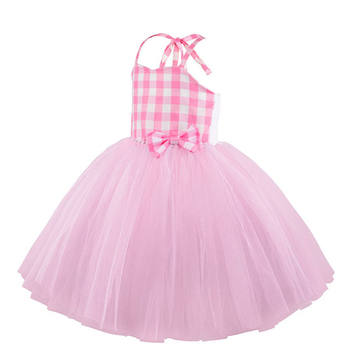 Girls Pink Plaid Tulle Costume Dress