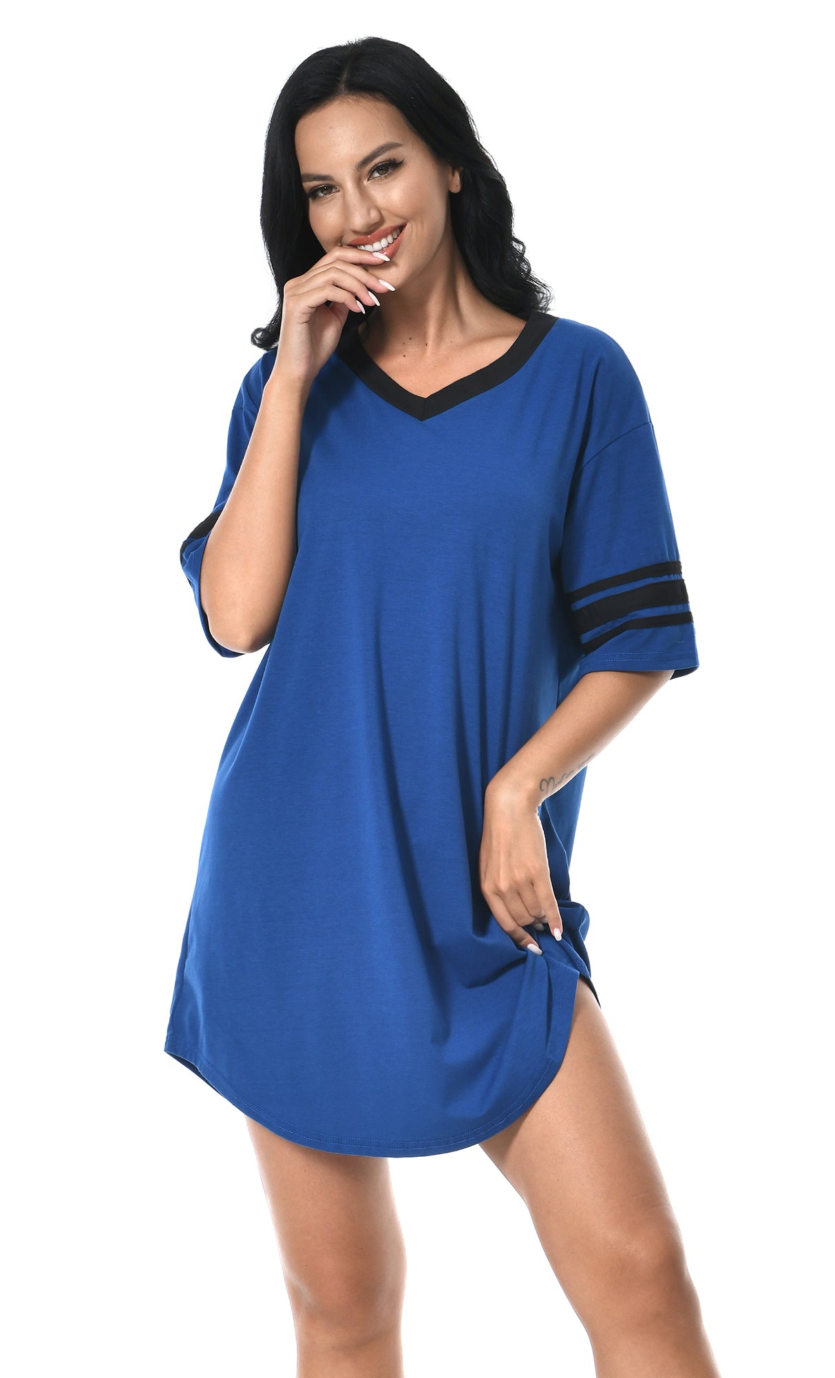 PinkBeautiM Women Nightgown Soft Nightwear Sleepshirt Loose Short Sleeve Solid Sleepwear