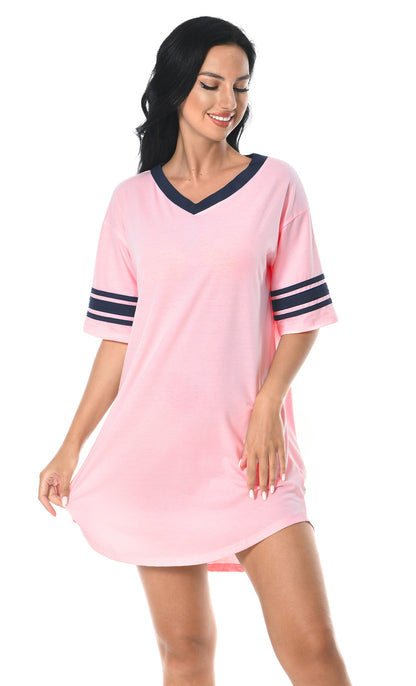 PinkBeautiM Women Nightgown Soft Nightwear Sleepshirt Loose Short Sleeve Solid Sleepwear