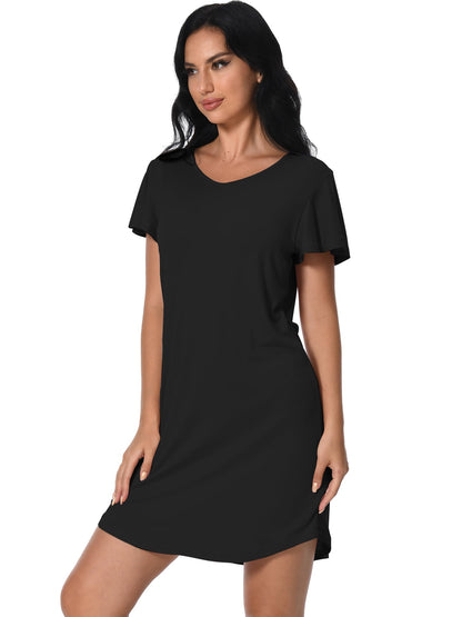 FEREMO Nightgowns for Women V Neck Casual Nightshirt Comfy Sleepshirt Flared Short Sleeve Sleepwear