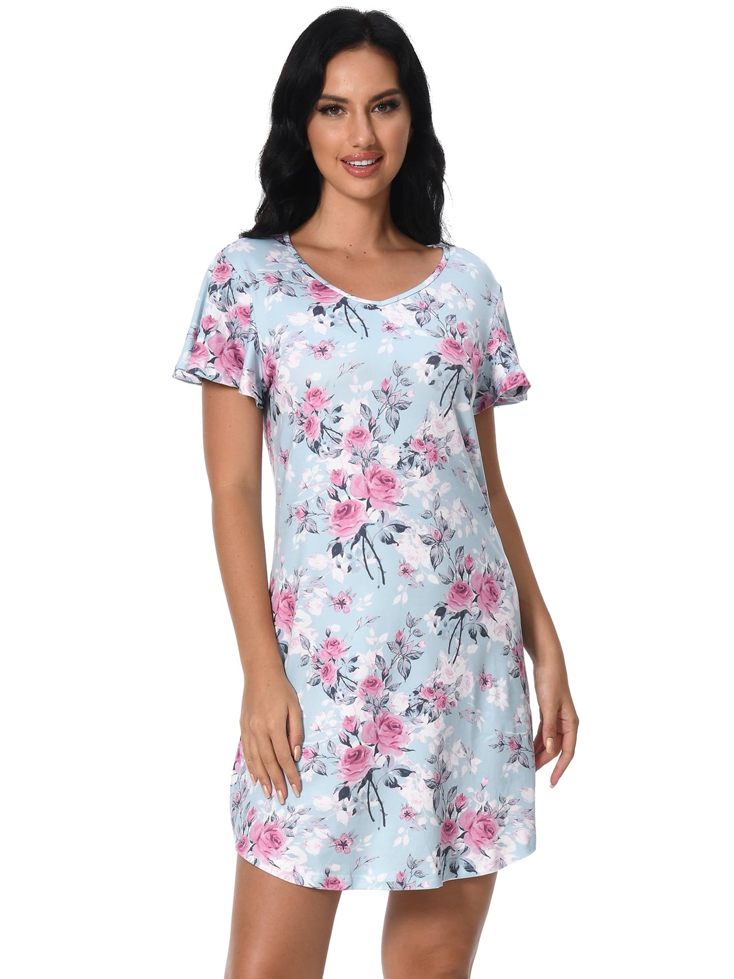 FEREMO Nightgowns for Women V Neck Casual Nightshirt Comfy Sleepshirt Flared Short Sleeve Sleepwear