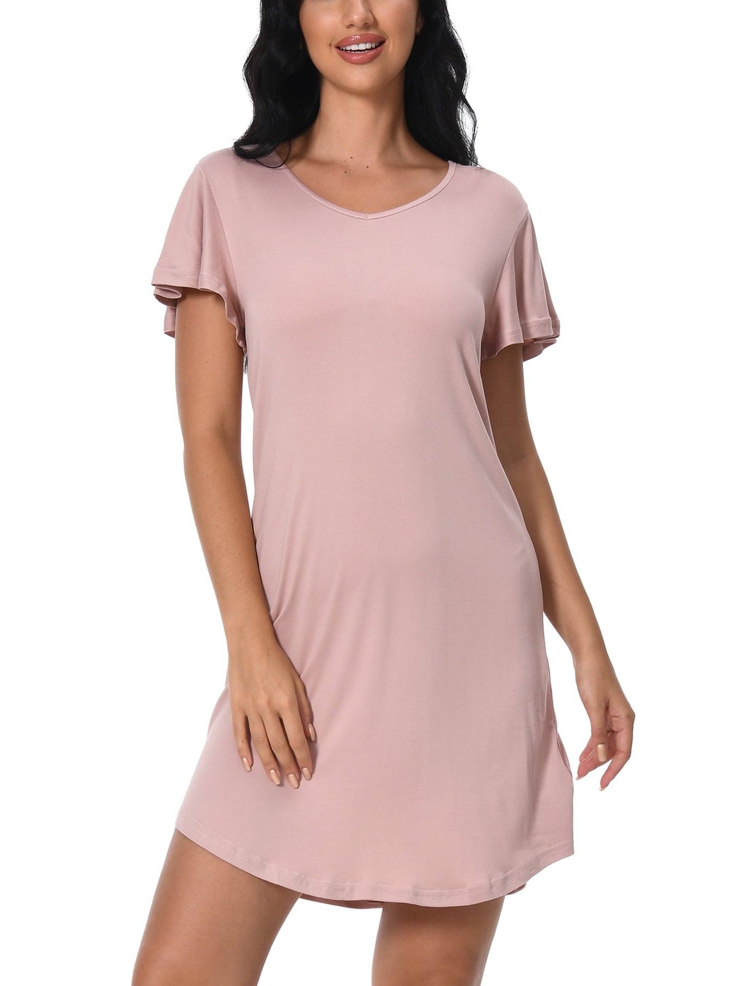 FEREMO Nightgowns for Women V Neck Casual Nightshirt Comfy Sleepshirt Flared Short Sleeve Sleepwear