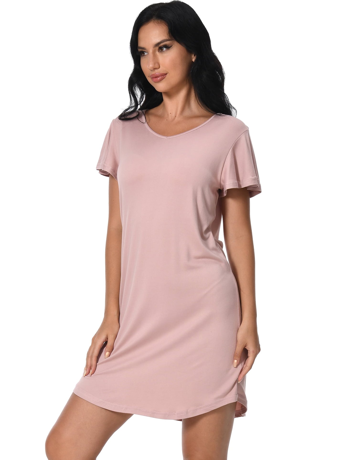 FEREMO Nightgowns for Women V Neck Casual Nightshirt Comfy Sleepshirt Flared Short Sleeve Sleepwear