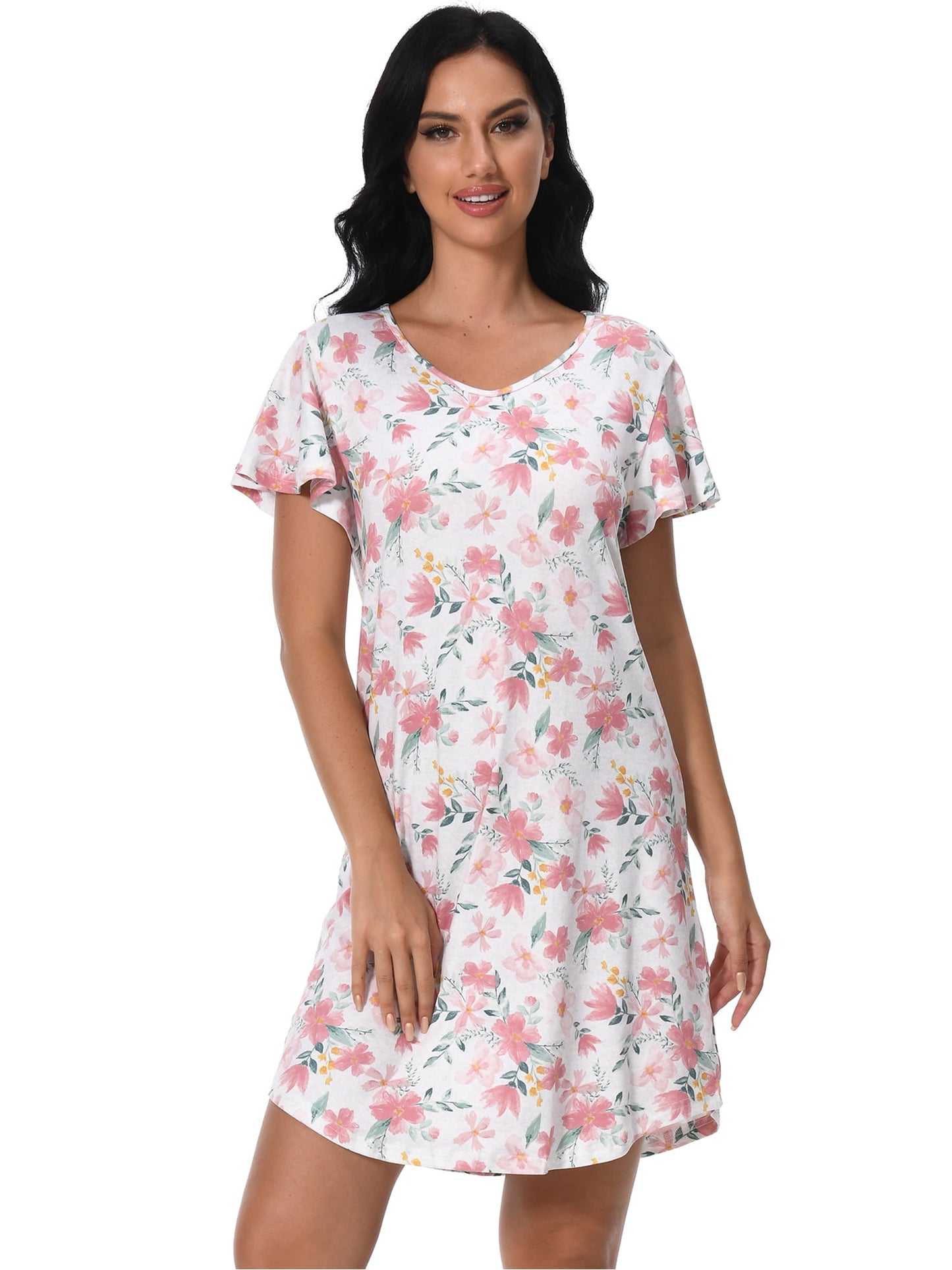 FEREMO Nightgowns for Women V Neck Casual Nightshirt Comfy Sleepshirt Flared Short Sleeve Sleepwear
