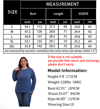 PinkBeautiM Womens Plus Size Tops Long Sleeve Shirts Crew Neck Casual Soft Blouse3 Pack