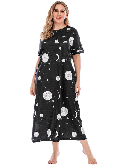 FEREMO Nightgowns for Women Plus Size Print House Dress Casual Night Shirt Short Sleeve Loose Sleepwear