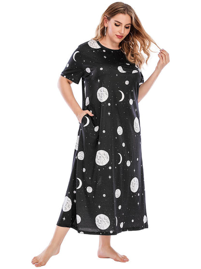 FEREMO Nightgowns for Women Plus Size Print House Dress Casual Night Shirt Short Sleeve Loose Sleepwear