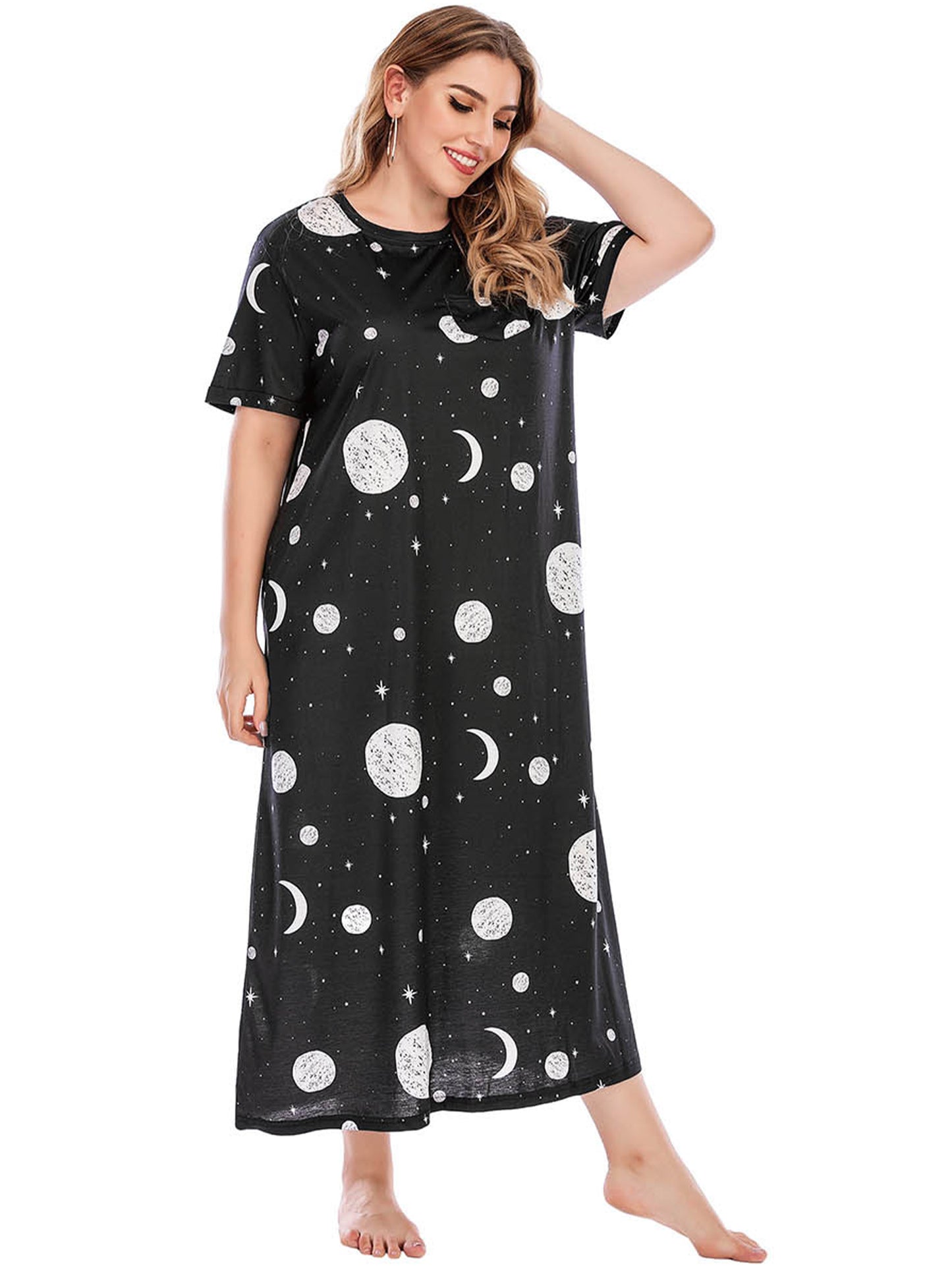 FEREMO Nightgowns for Women Plus Size Print House Dress Casual Night Shirt Short Sleeve Loose Sleepwear