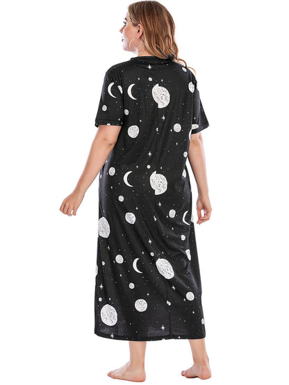 FEREMO Nightgowns for Women Plus Size Print House Dress Casual Night Shirt Short Sleeve Loose Sleepwear