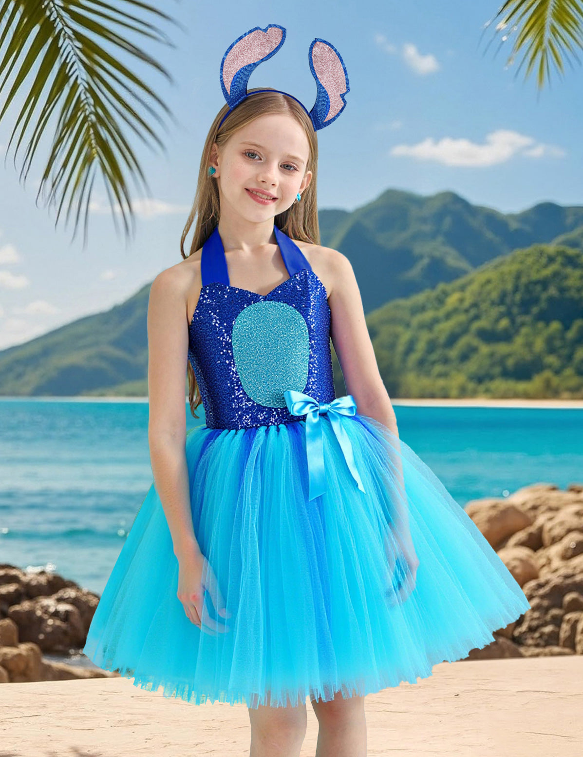 Halloween Tutu Costume Blue Dress with Headband